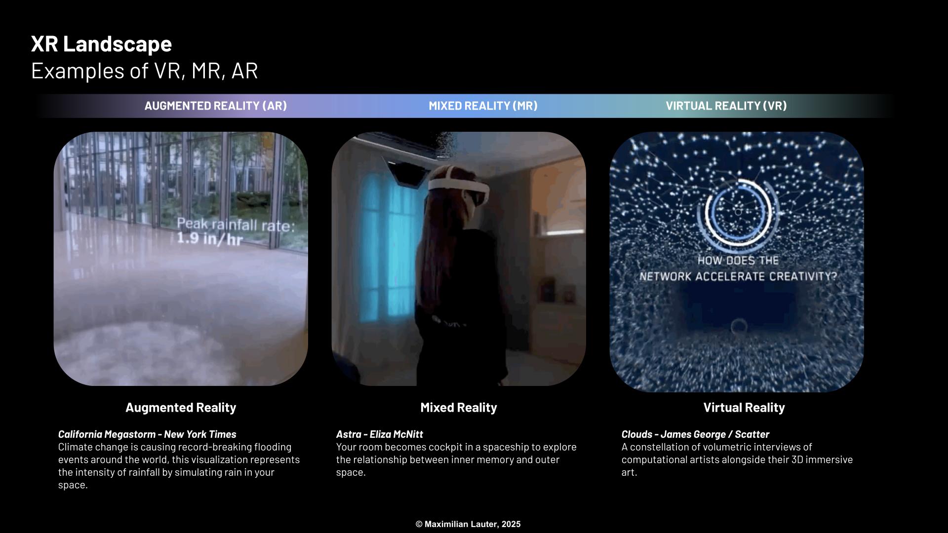 XR storytelling precedents — workshop slide from CFC